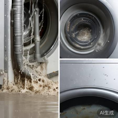 洗衣机排污口污渍,过滤网堵塞。
