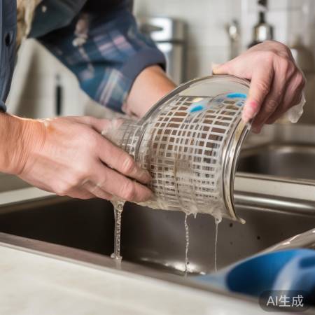 清洗滤网，温水洗洁精，轻刷去油