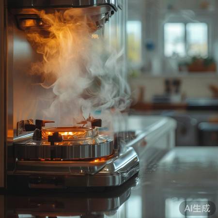 万和燃气热水器：燃气燃烧，加热