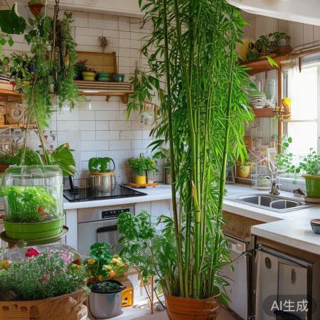 厨房添绿植，生活气息浓